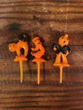 3 Vintage 1960s Halloween Party Cake Topper P...