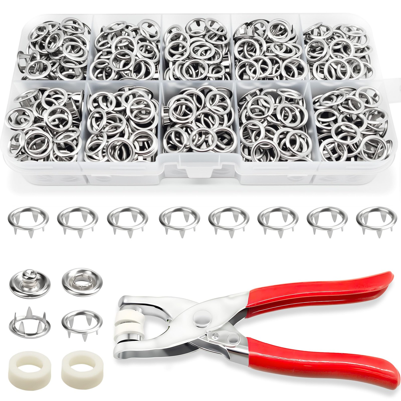 200Set Metal Snap Button Kit - Silver Hollow Snaps for Fabric with Fastener P...