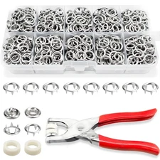 200Set Metal Snap Button Kit - Silver Hollow Snaps for Fabric with Fastener P...