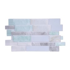 5Pcs 9.4"x4.7" Peel and Stick Backsplash Mable Tile Sticker, Green Grey White