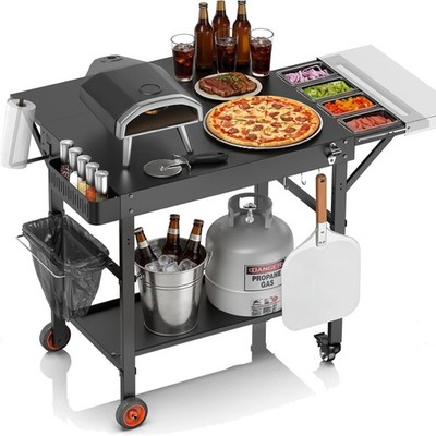 Heavy Duty Grill Cart with Topping Station - 450lbs Capacity