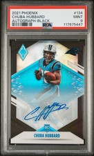 2021 Panini Phoenix Chuba Hubbard BLACK PARALLEL AUTO /5 ROOKIE CARD RC PSA 9. rookie card picture