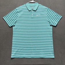 Nike Men s Victory Golf Polo Mens XL Teal Blue/White Striped Dri-Fit Shirt Knit
