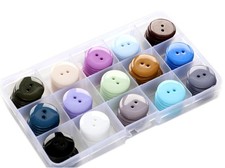 105 Assorted Resin Buttons 1 Inch 15 Colors 2-Hole Craft Sewing Kit with Box NEW