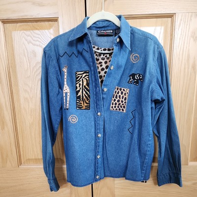 Vintage Citicraze Blue Jean Denim Shirt Womens (M) Safari Patches w/ Undershirt
