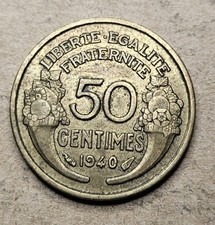 1940 France 50 Fifty Centimes - Aluminum Bronze Coin - French - World - Europe
