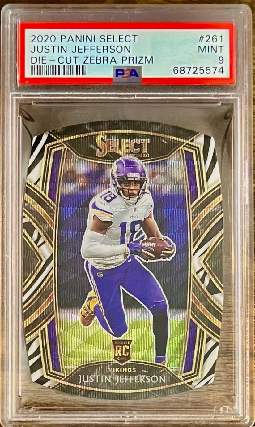 2020 Justin Jefferson Select Zebra Die Cut Club Level Case Hit Rookie RC PSA 9