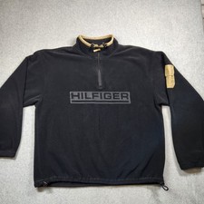 Vintage Tommy Hilfiger Black Fleece 1/4 Zip Pullover Size L / XL Black 90s Y2K