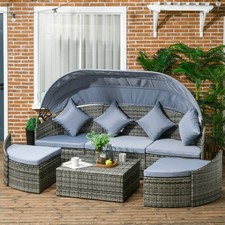 Convertible Rattan Daybed Sectional, Light Grey