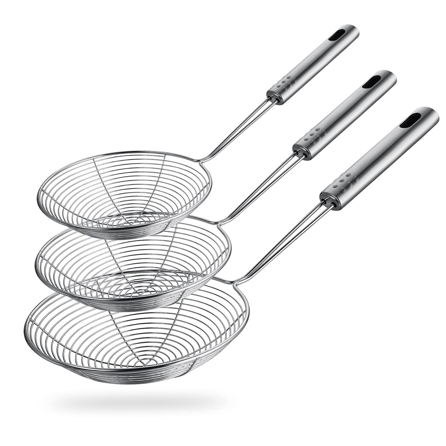 Spider Strainer Skimmer Spoon, HSpiow Set of 3 Sizes Large Size, Silver