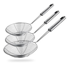 Spider Strainer Skimmer Spoon, HSpiow Set of 3 Sizes Large Size, Silver
