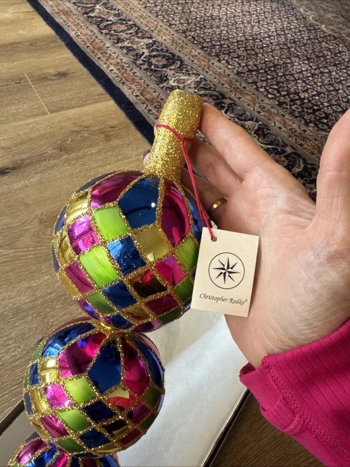 Rare 18" Christopher Radko Harlequin Quadruple Tier Ornament Finale Tree Topper - Image 2 of 4