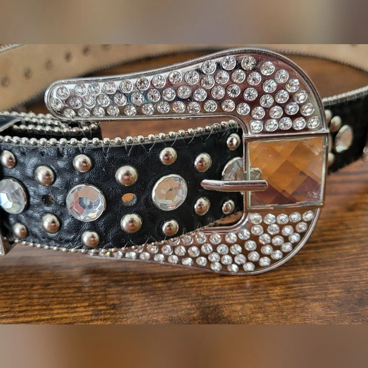 Y2K BHW Mirrored Rhinestone Jeweled Leather Rodeo Cowgirl Belt Y2K BHW Mirrored Rhinestone Jeweled Leather Rodeo Cowgirl Belt main image 3