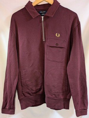 Fred Perry Reissues M4841 Oxblood Half Zip Sweatshirt Large Made In Portugal