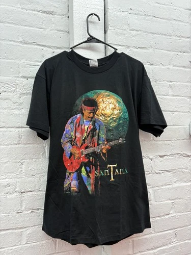 Santana Shirt Mens Large Black Band Tee Psyched 1990s vintage concert t-shirt, vintage, size L, single stitch, B+ condition
