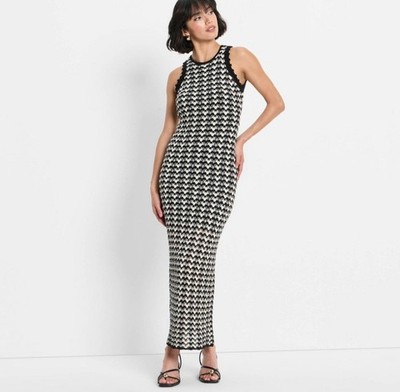 Future Collective Women's Open Back Maxi Sweater Dress Size M Black/White 