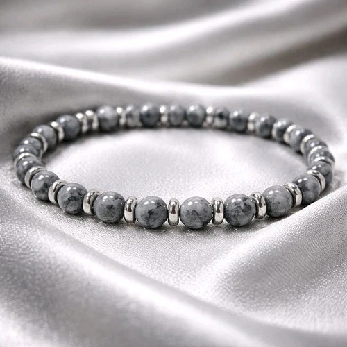 Natural grey jasper gemstone&stainless steel men's women's bracelet