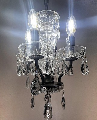 Bronze Crystal Chandelier 4 Lights Bobeche Dangling Prisms Candelabra Style