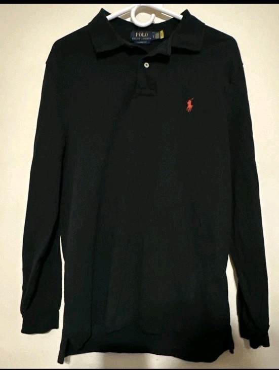 Polo Ralph Lauren Classic Fit Black Long Sleeve Polo Shirt L Logo Button Preppy