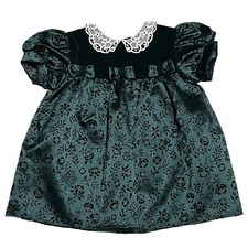Vtg Jolene Velvet Velour Dress sz 12 months green floral lace collar formal USA