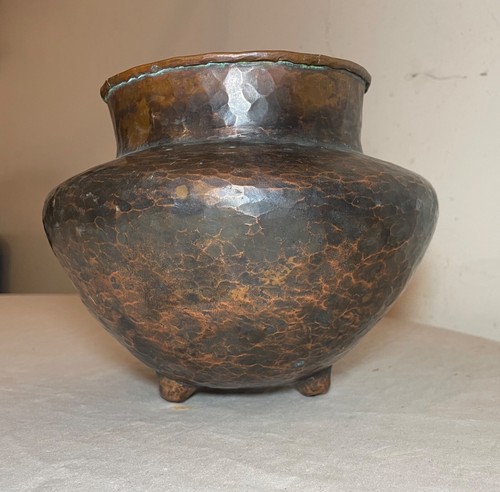 Jarrón antiguo martillado a mano mecanizado artesanías cobre patinado escultura maceta - Imagen 4 de 13