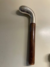 ANTIQUE 800 SILVER LEATHER WRAPPED CANE UMBRELLA HANDLE