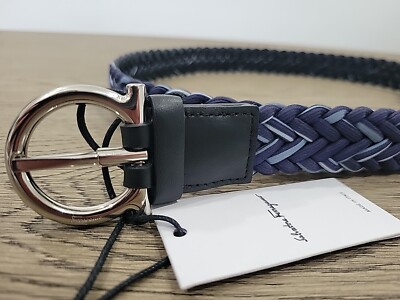 Salvatore Ferragamo Black Blue Braided Mens Belt 42 / 105 New With