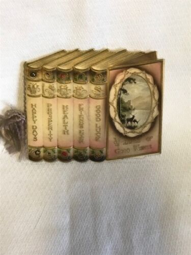 1 Vintage Christmas Card - Row of Books Celluloid Front