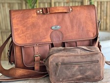 Borsa A Spalla In Pelle Per Uomo Messenger Con Pochette Per Toilette Gratuita