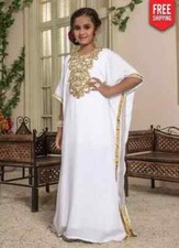 Kaftan Ramzan Eid Sale Stylish Kids Long White Dress Georgette Moroccan Wedding