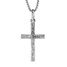 Ciondolo A Croce In Argento Sterling / Charm, Catena A Scatola Italiana