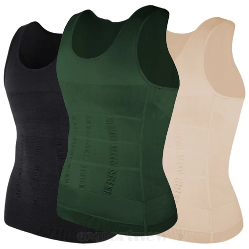 Herren 3er-Pack Schlank Body Shaper Haltung Korrektur Weste Bauch Kompression Tops USA - Bild 52 von 56