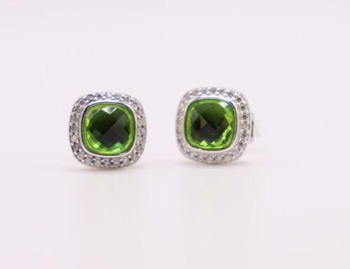 David Yurman Women's Sterling Silver 7mm Albion Stud Earrings Peridot & Diamonds - Picture 3 of 8