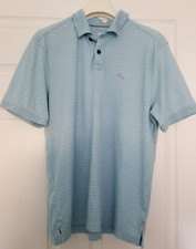 Men's Tommy Bahama Polo Shirt Blue Stripe Short Sleeve Collared Size Medium