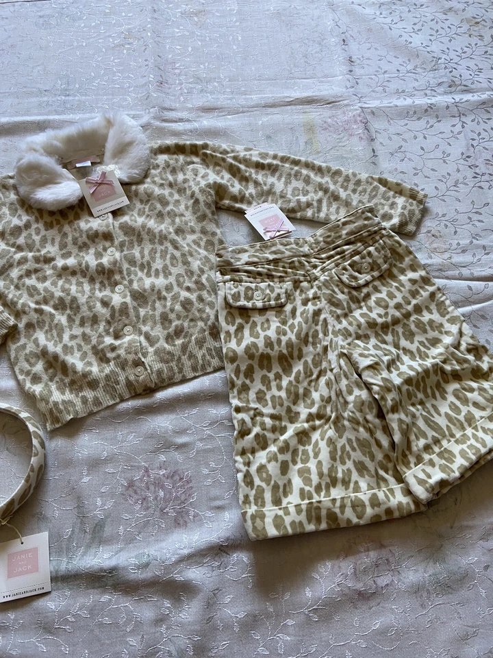 Nuevo con etiquetas Janie And Jack Mezcla de Lana Leopardo Cárdigan y Terciopelo Pantalones Cortos Diadema 3 4 Foto 4 de 4