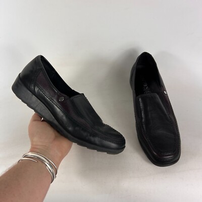 Ara Dewitt slip on minimalist loafers women s size 10 black dark purple leather
