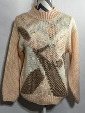 Vintage Erika HAND KNIT My Winter Seasonal Pullover Sweater Pastel Peach White