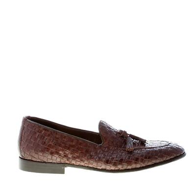 GREEN GEORGE men shoes dark brown loafer basket wave leather tassels made Italy