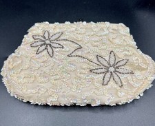 Vintage Walborg Off White Clutch Purse Sequins Beads Flowers West Germany