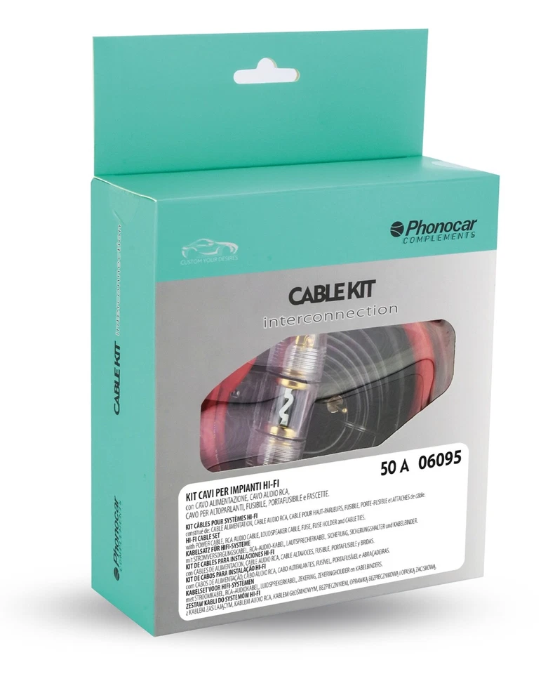 KIT CAVI AUDIO FUSIBILE AUTO INSTALLAZIONE SUB WOOFER AMPLIFICATORE PHONOCAR - Immagine 2 di 2