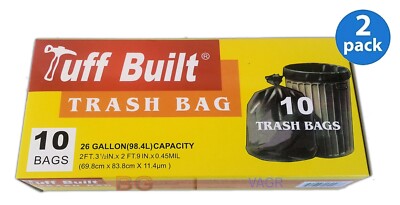 TUFF BUILT Tall Kitchen Trash & Yard Bags Home Garden Trash Bags 26 Gal 10 Bags
