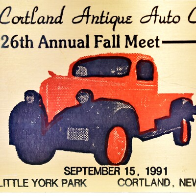 1991 Little York Park Car Show Antique Auto Club Cortland New York Plaque