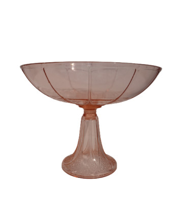 LARGE ART DECO LUXVAL ''CANDIDE'' SALMON PINK GLASS FOOTED BOWL VAL SAINT LAMBERT