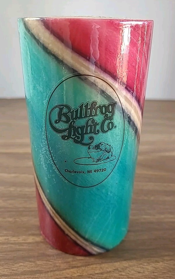 3 Bullfrog Light Company Pillar Candles Christmas Candy Stripe & Blue