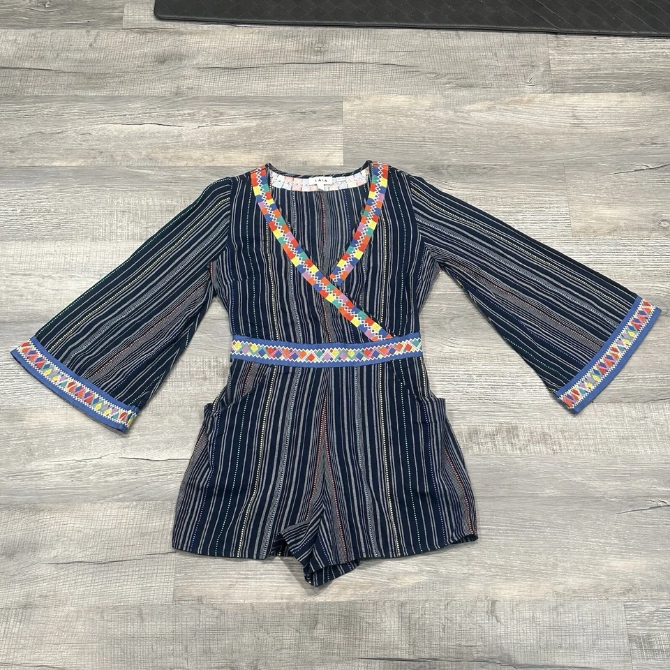 Pantalón Corto Anthropologie LAIA Bordado Multicolor Rayas L/S Mujer Pequeño Boho Foto 4 de 4