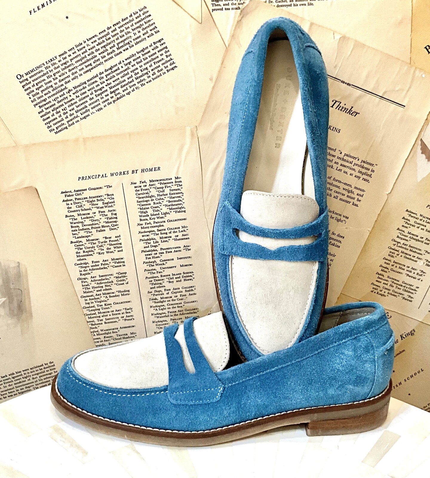 Мокасины Anthropologie Duke + Dexter Penny из замши небесно-голубого цвета и цвета слоновой кости, НОВЫЕ, 8 долларов США