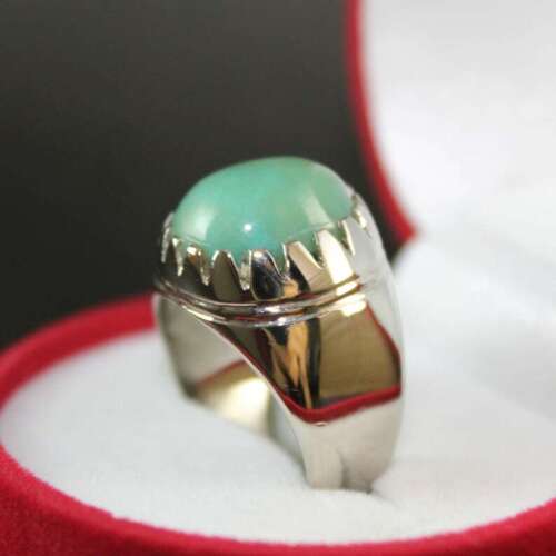 Natural Hussani Feroza Turquoise Handmade Ring in 925 Sterling Silver - Picture 6 of 10