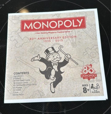 NEW Monopoly Board Game Replacement Rule Book Insert 80th Anniversary ...