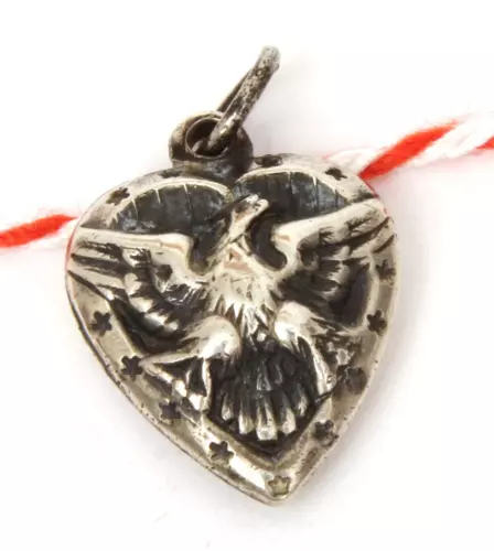 WWII Sweetheart Sterling Puffy Heart Charm with Patriotic American Eagle 1940's