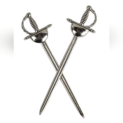 2 Mini 18th Century Silver Metal Spanish Dueling Swords Doll Toy Accessory Decor